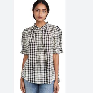 Apiece Apart Los Altos Checked Cotton Gauze Top Size XS